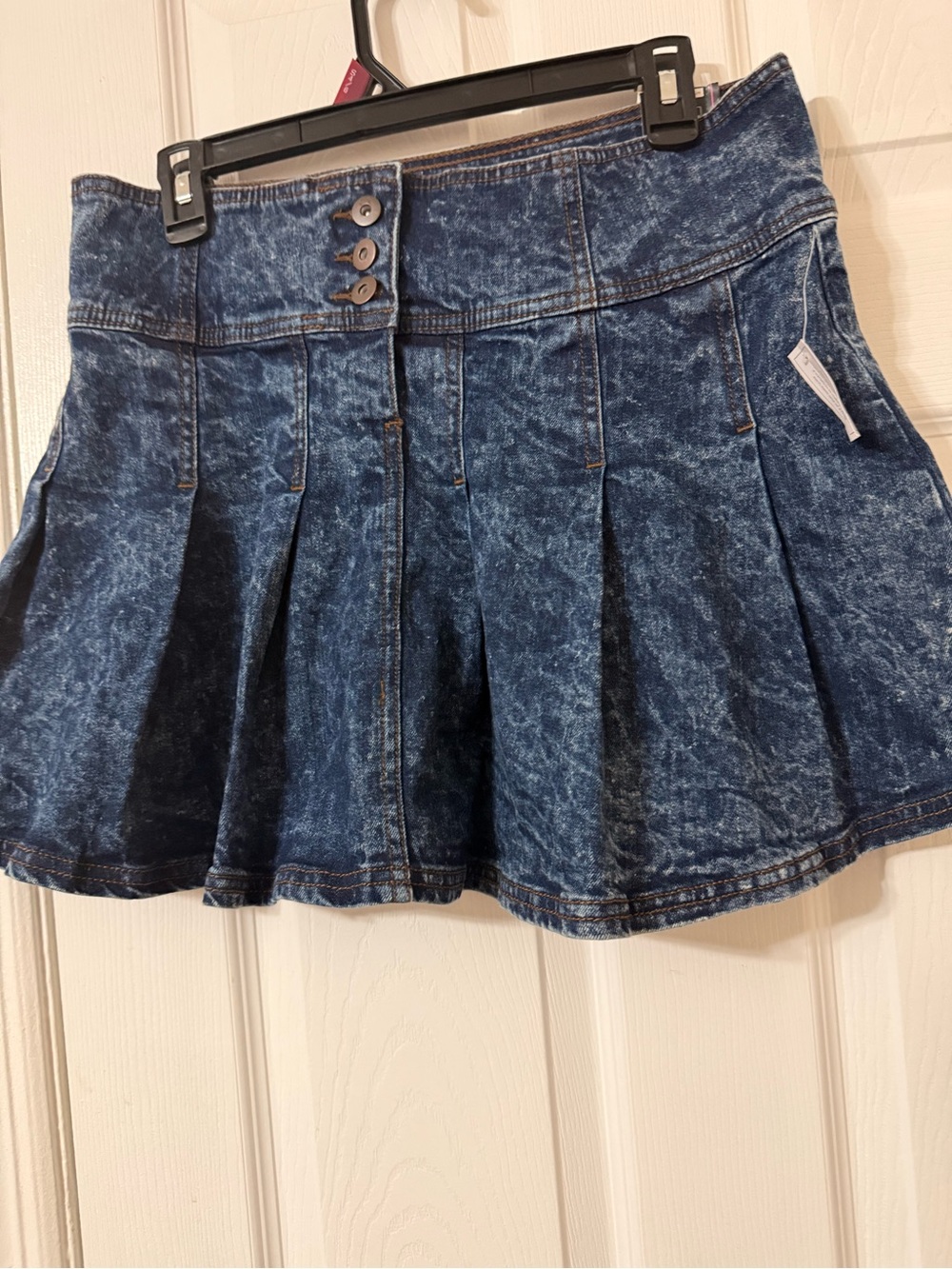 Ash Dark Blue Acid Wash Pleated Denim Skort